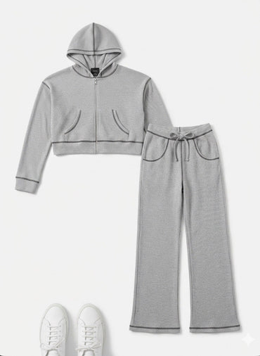FBZ - Grey Waffle Sweatsuit With Black Stitching