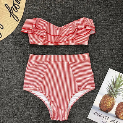 Vintage Striped Ruffled Two-Piece Swimsuit
