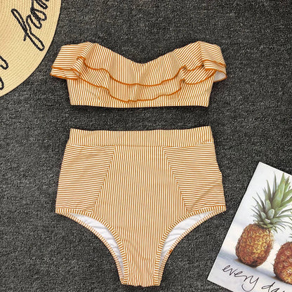 Vintage Striped Ruffled Two-Piece Swimsuit