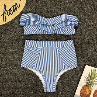 Vintage Striped Ruffled Two-Piece Swimsuit