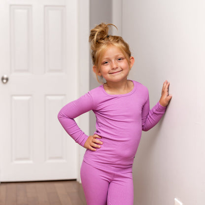 LONG SLEEVE 2 PIECE SETS- Lilac Ribbed