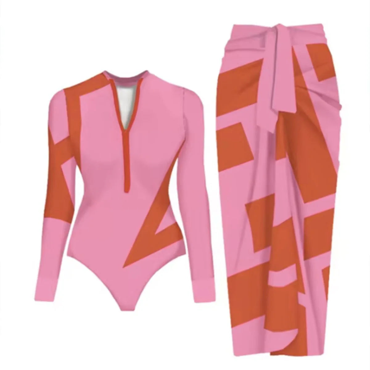 Long Sleeve UV Protection Swimsuit w/Wrap