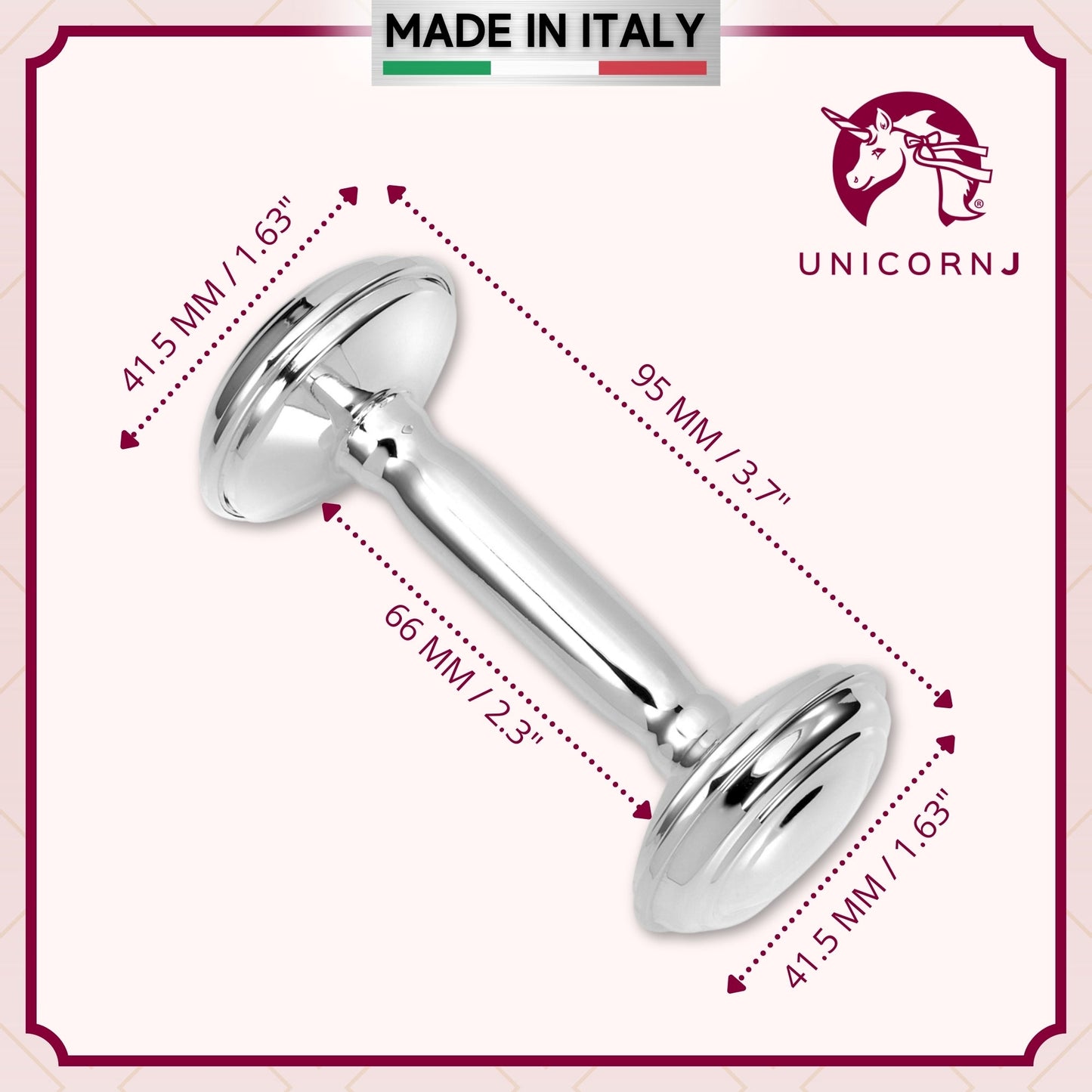 Sterling Silver Keepsake Baby Rattle Barbell Made in Italy