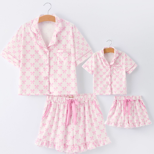 Mommy & Me Pink Bow Print Ruffle Pajama Set