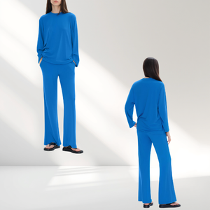 C202 Women's Two Piece Tracksuit Sweatsuit Neon Blue Rayon Blend Size S