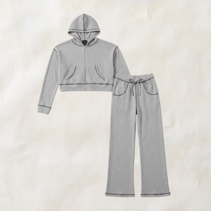 FBZ - Grey Waffle Sweatsuit With Black Stitching